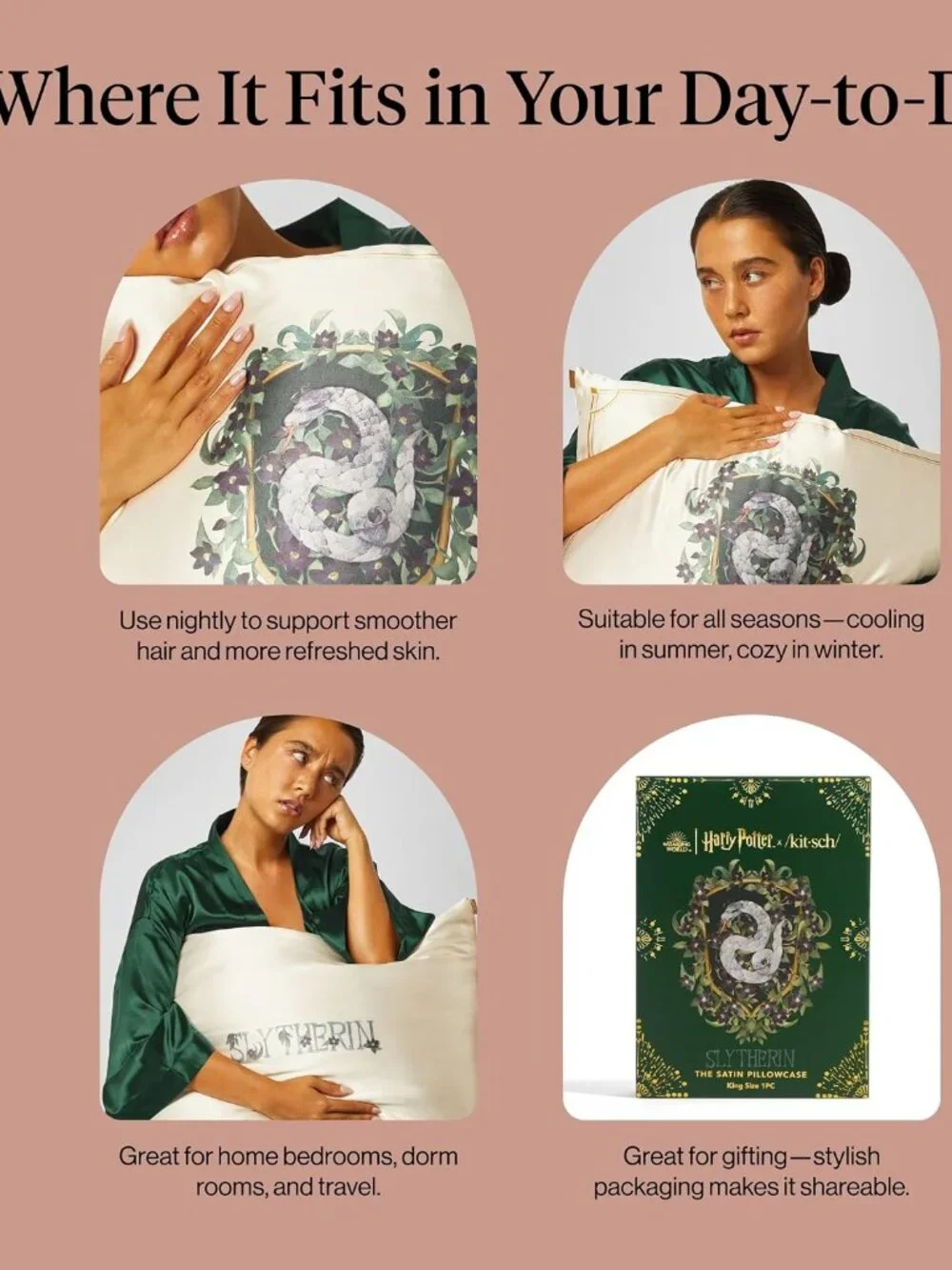 NIB Kitsch x Harry Potter King Size Satin Pillowcase with zipper